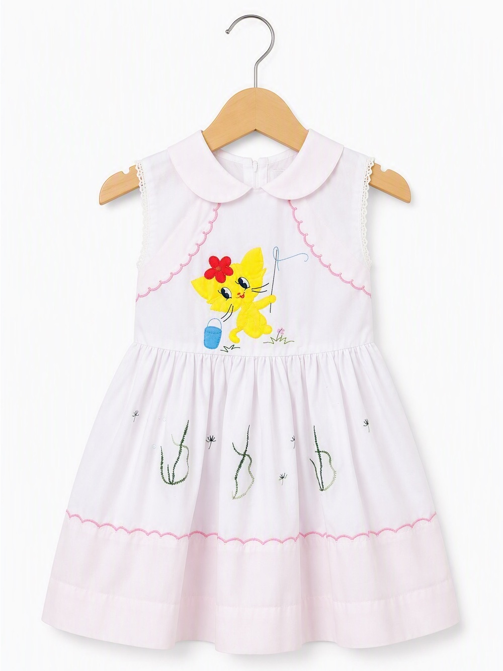 Vintage 80s Plum Blossoms Pastel Pink Smocked Storybook Dress 4 / 4T